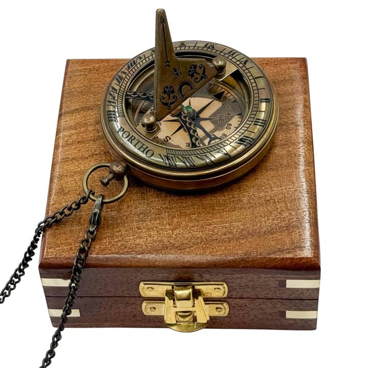 Dollond & Co. - Wholesale Navigational Compass - Personalized 3-inches Gunmetal Sundial Compass with Wood Box7