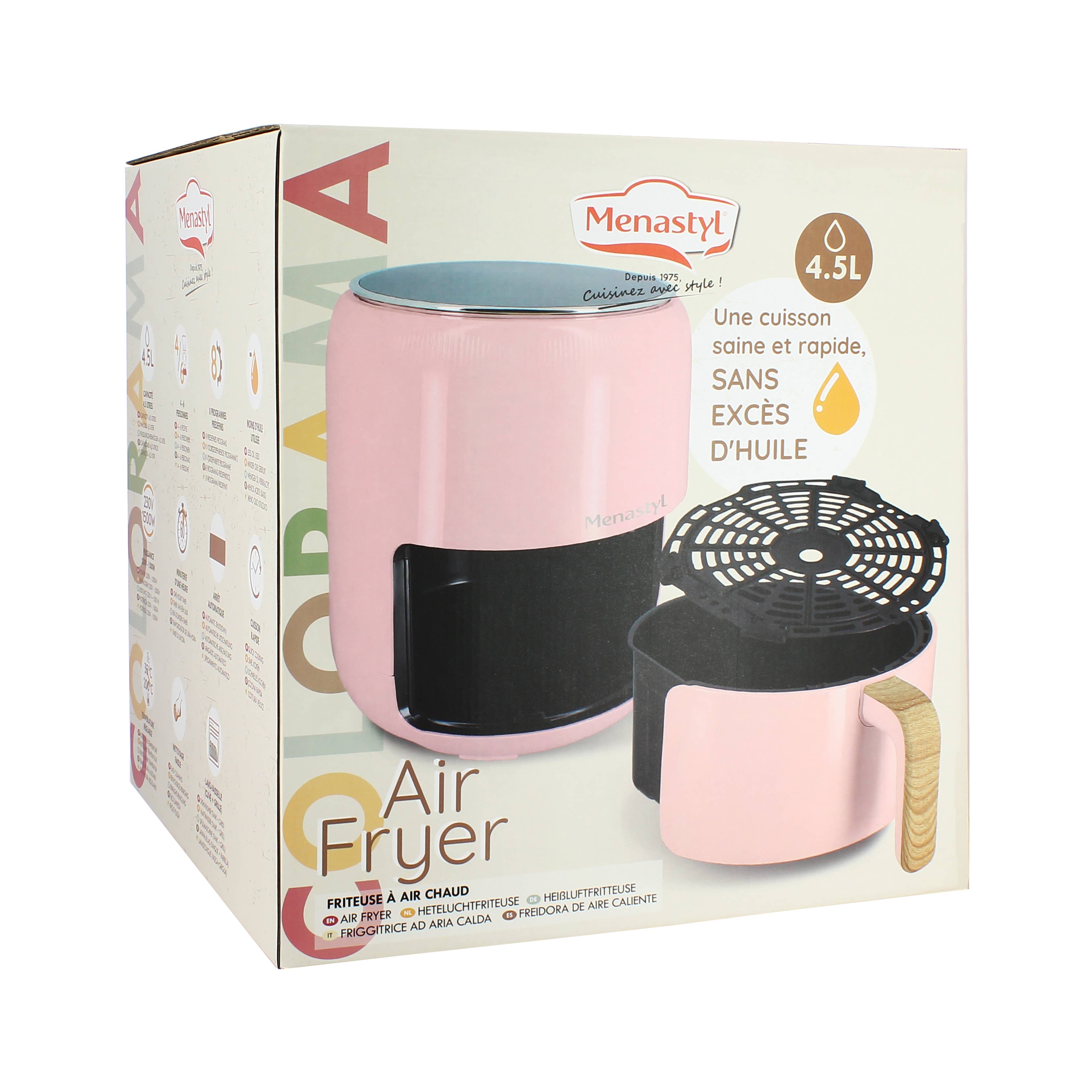 Menastyl - Wholesale Kitchen Appliance - Oil-free fryer 4.5l colorama pink wood-effect handle5
