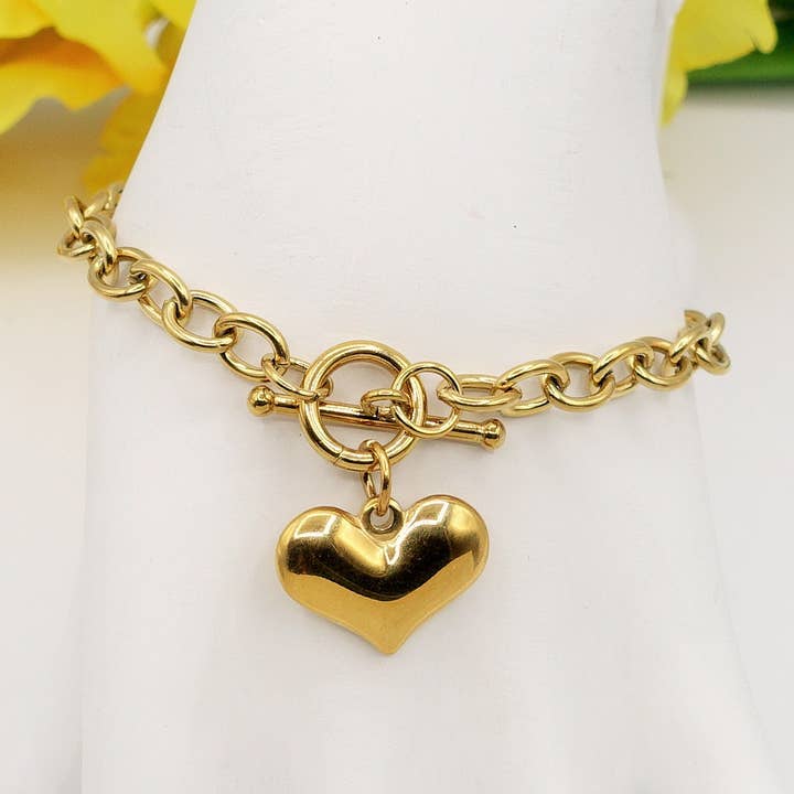 Daemon srls - Wholesale Charm/Dangle Bracelet - Love ~ Bracelet ACCIAIO INOSSIDABILE Bracciale con pendente cuore bombè