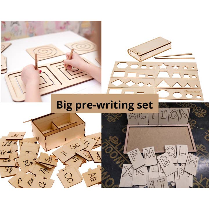 Munda Mundi - Venta al por mayor Juguete de madera - Niños - Gran set de preescritura para desarrollo de habilidades motrices finas