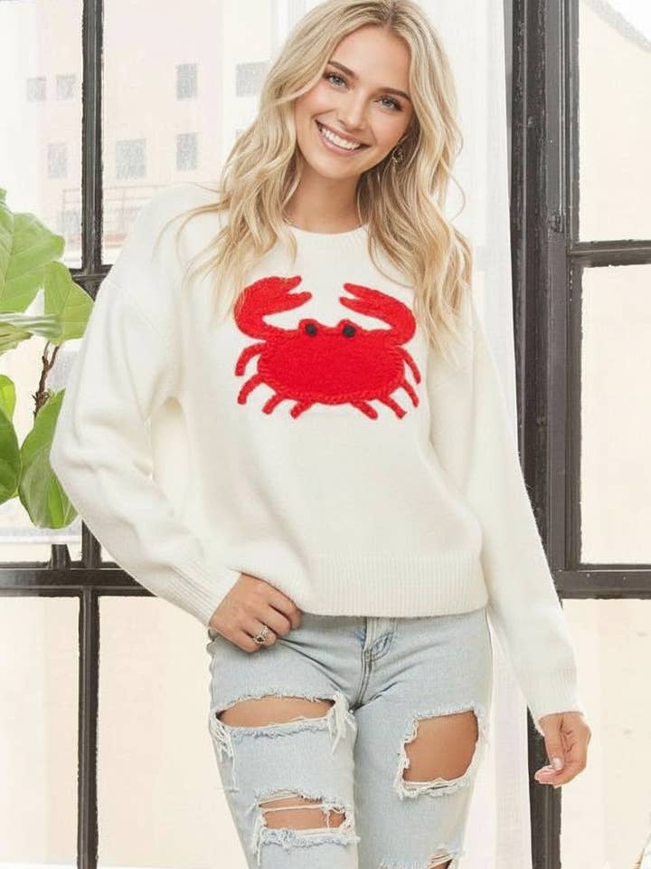 CESW3926-CRAB GRAPHIC KNIT CREW NECKLINE SWEATER for wholesale by ADORA LA