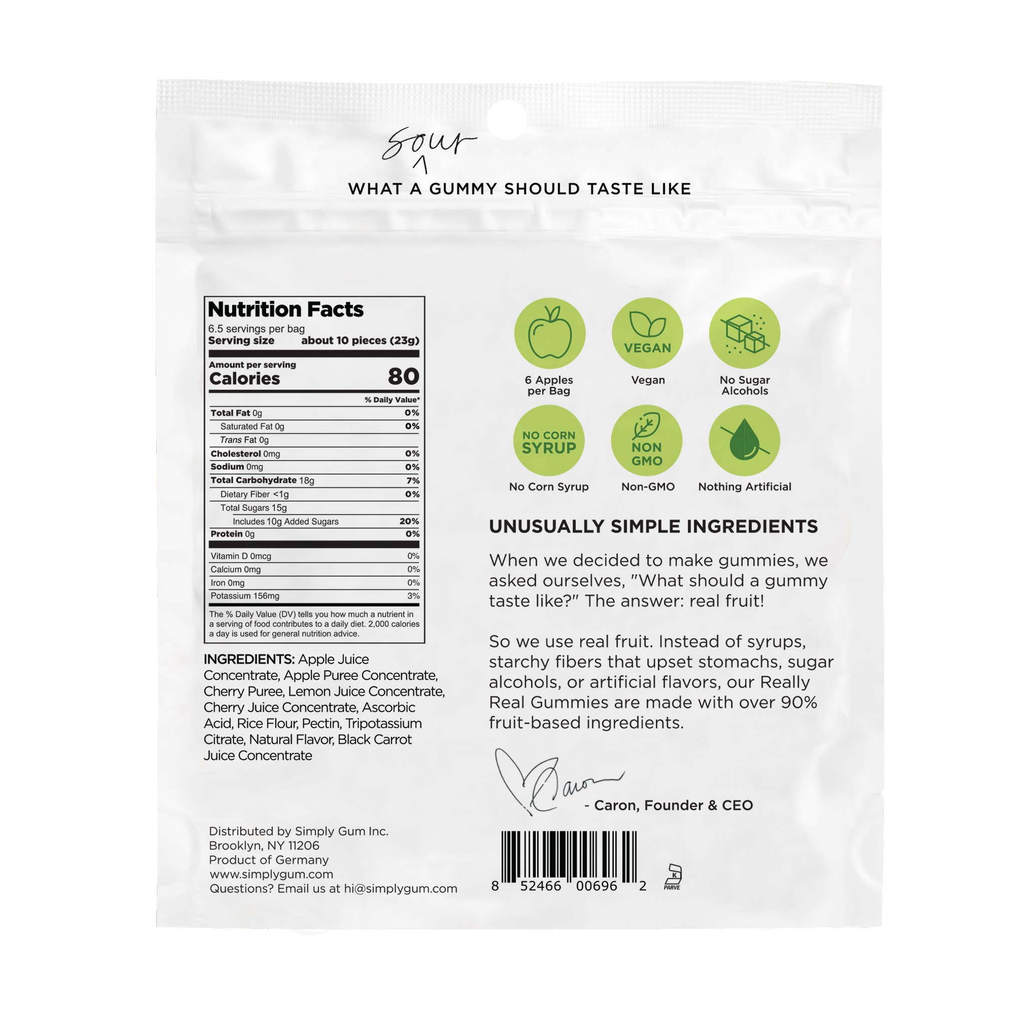 Simply Gum - Vente Bonbons gélifiés - Gummies Really Real - Pomme acidulée et cerise (sacs de 5,3 oz)1