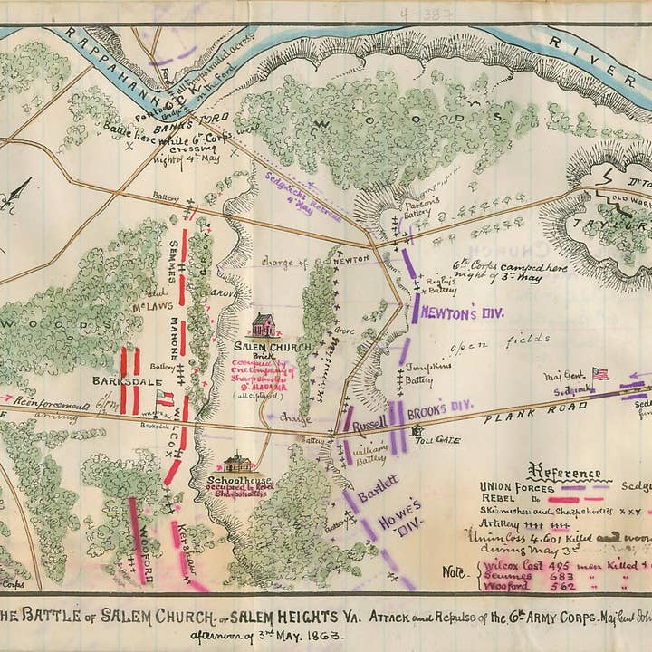 Relic Map Co. - Wholesale Map - Plan of the Battle of Salem Church Or Salem Heights, Va. Attack and Repulse of the 6th Army Corps, Maj. Genl. John Sedgwick, U.S.A., Afternoon of 3rd May 1863 05-03