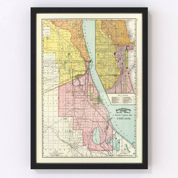 Vintage Map of Chicago, Illinois 1897 for wholesale by Ted's Vintage Art
