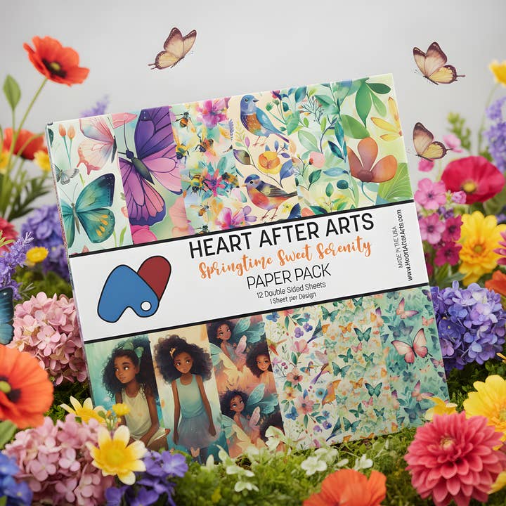 Spring Floral Scrapbook Paper Featuring Multiethnic Girls #2 for wholesale by Heart After Arts