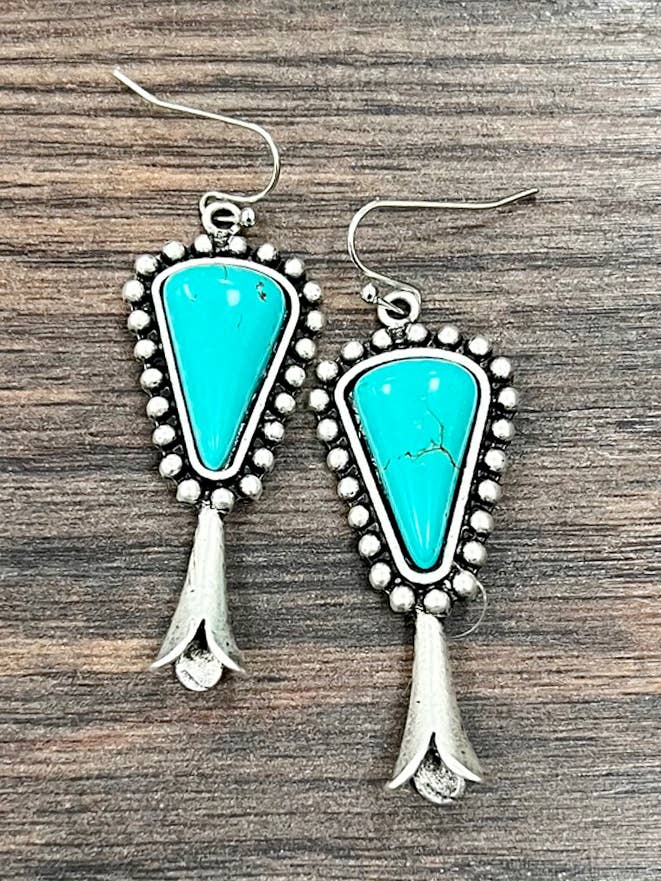 720805, Boucles d'oreilles turquoise en forme de courge de 2" pour la vente par ISAC Trading Inc