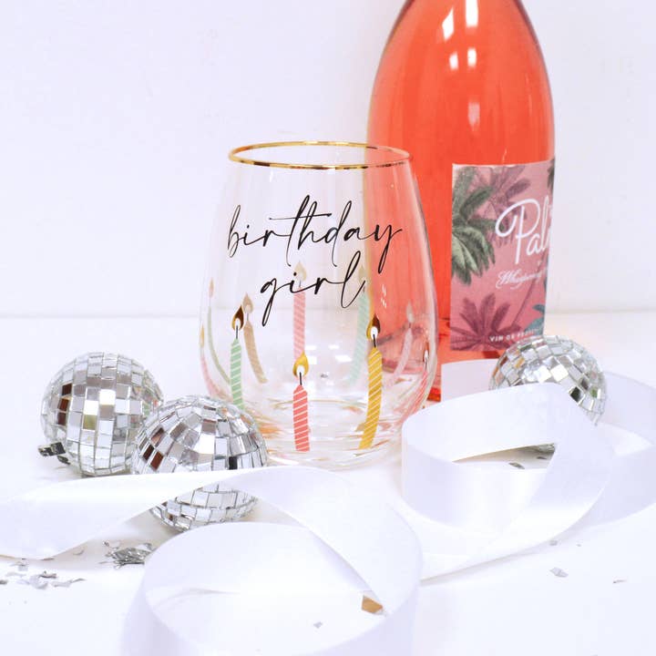 8 Oak Lane - Wholesale Wine Glass - Multi Birthday Girl Stemless Wine Glass