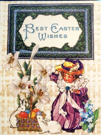 Carte de lapin de Pâques, carte de Pâques victorienne pour fille pour la vente par Erica DiPaolo Designs