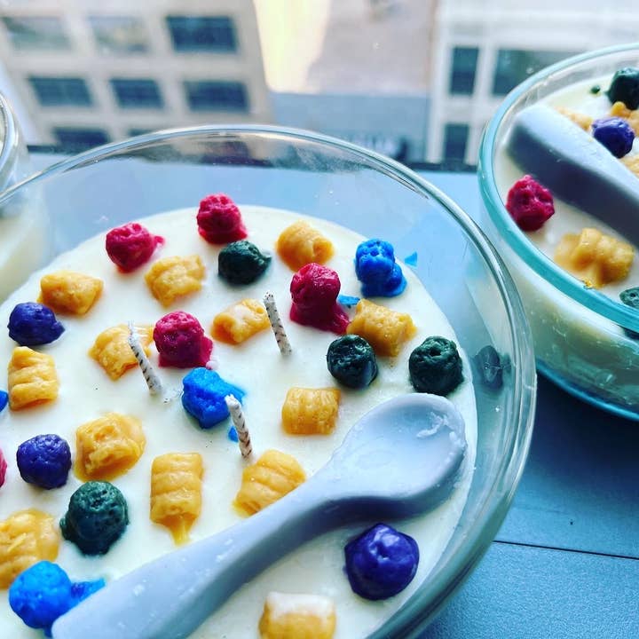 Captain Crunch Berries Cereal Bowl Scented Soy Candle for wholesale by Smelly Melly Soaps and Candles, LLC