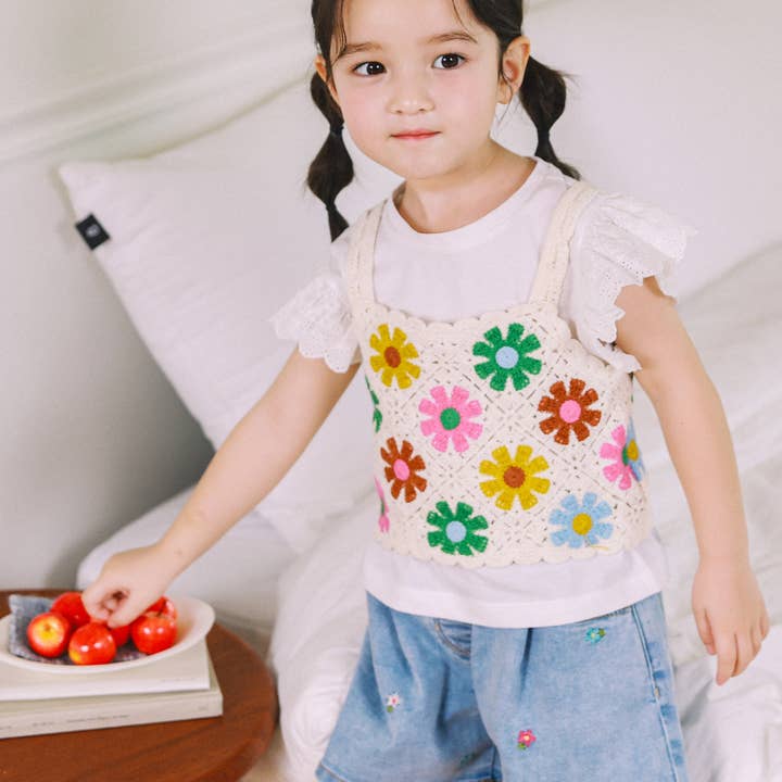 ToTo Heros - Wholesale Shorts - Kids - Millie Wide Leg Flower Embroidery Denim Shorts8