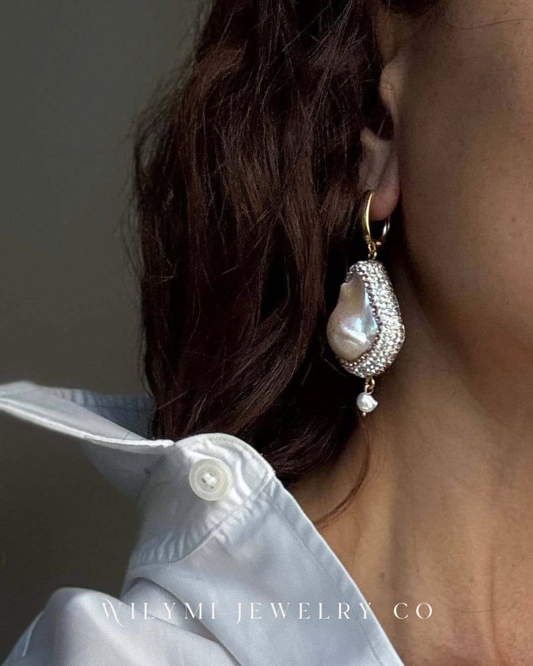 WILYMI Jewelry Co - Wholesale Dangle Earrings - Encapsulate Crystal Mismatched Pearl Earrings | Gold Filled1