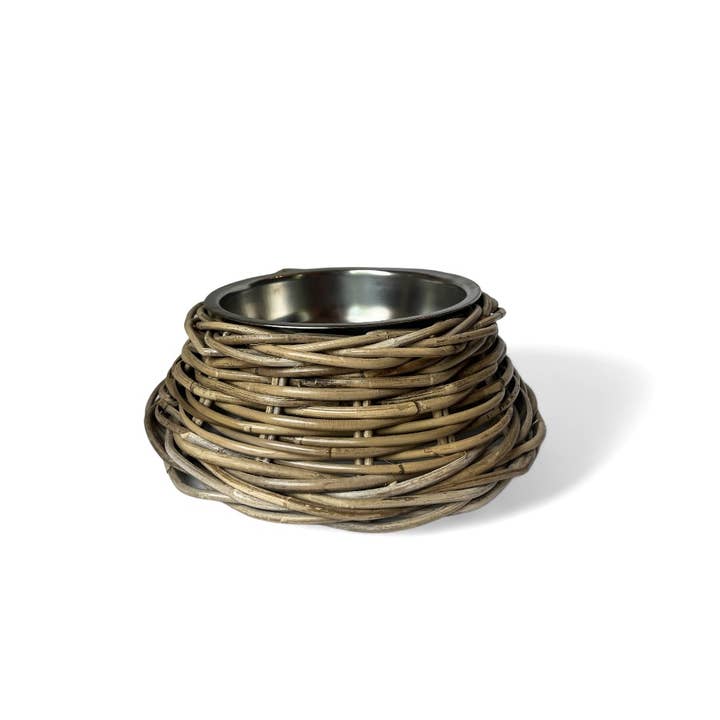 Basketly - Wholesale Pet Bowl - Cat/Dog - Rattan Pet Bowl with Stainless Steel Bowl