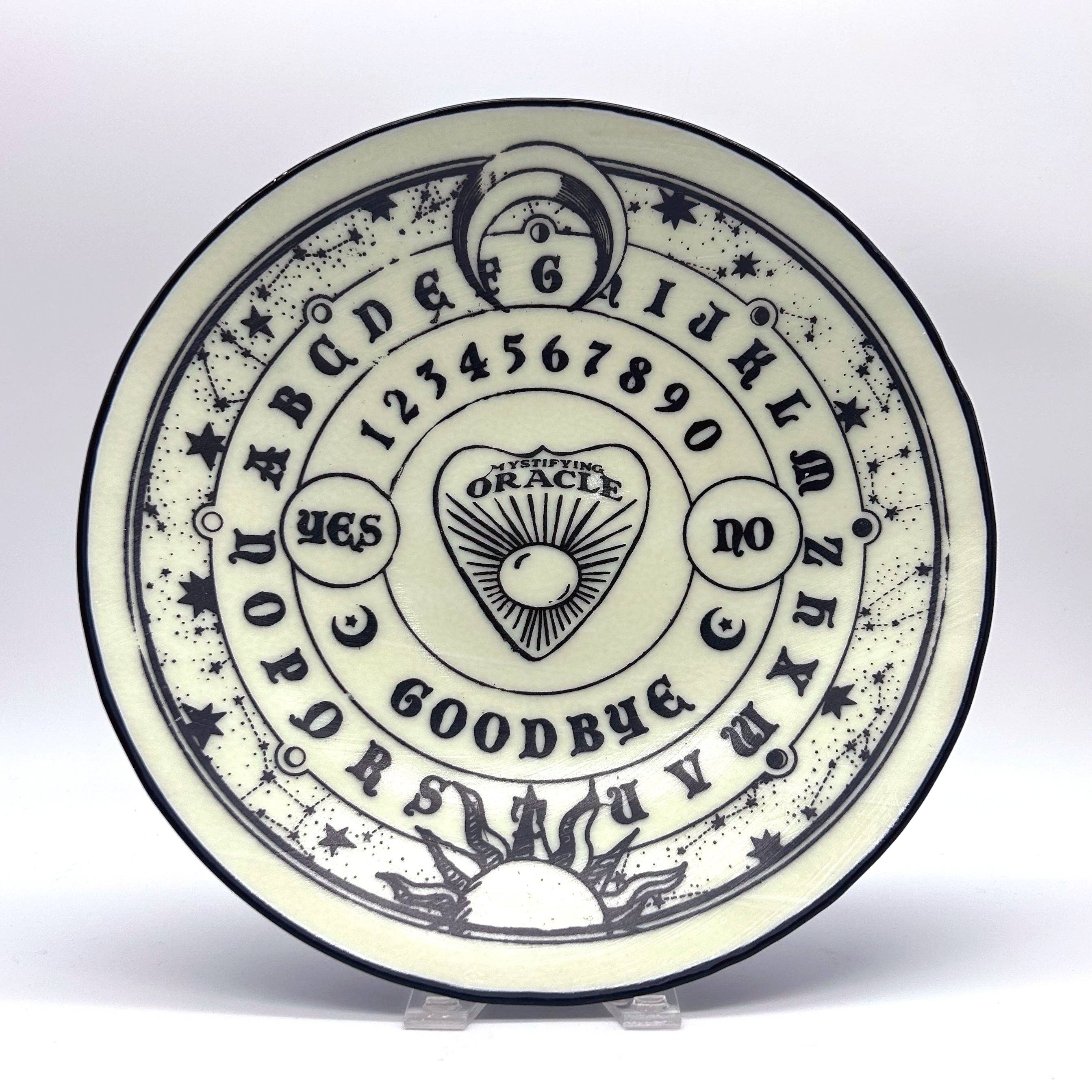 Kiku Handmade | Contemporary Fused Glass Home Goods - Wholesale Serve Bowl - Witchy Ouija Board Fused Glass Large 13" Serving Bowl3