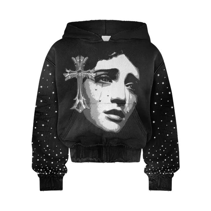 Prayers Rhinestone Hoodie for wholesale by Worksofmadness