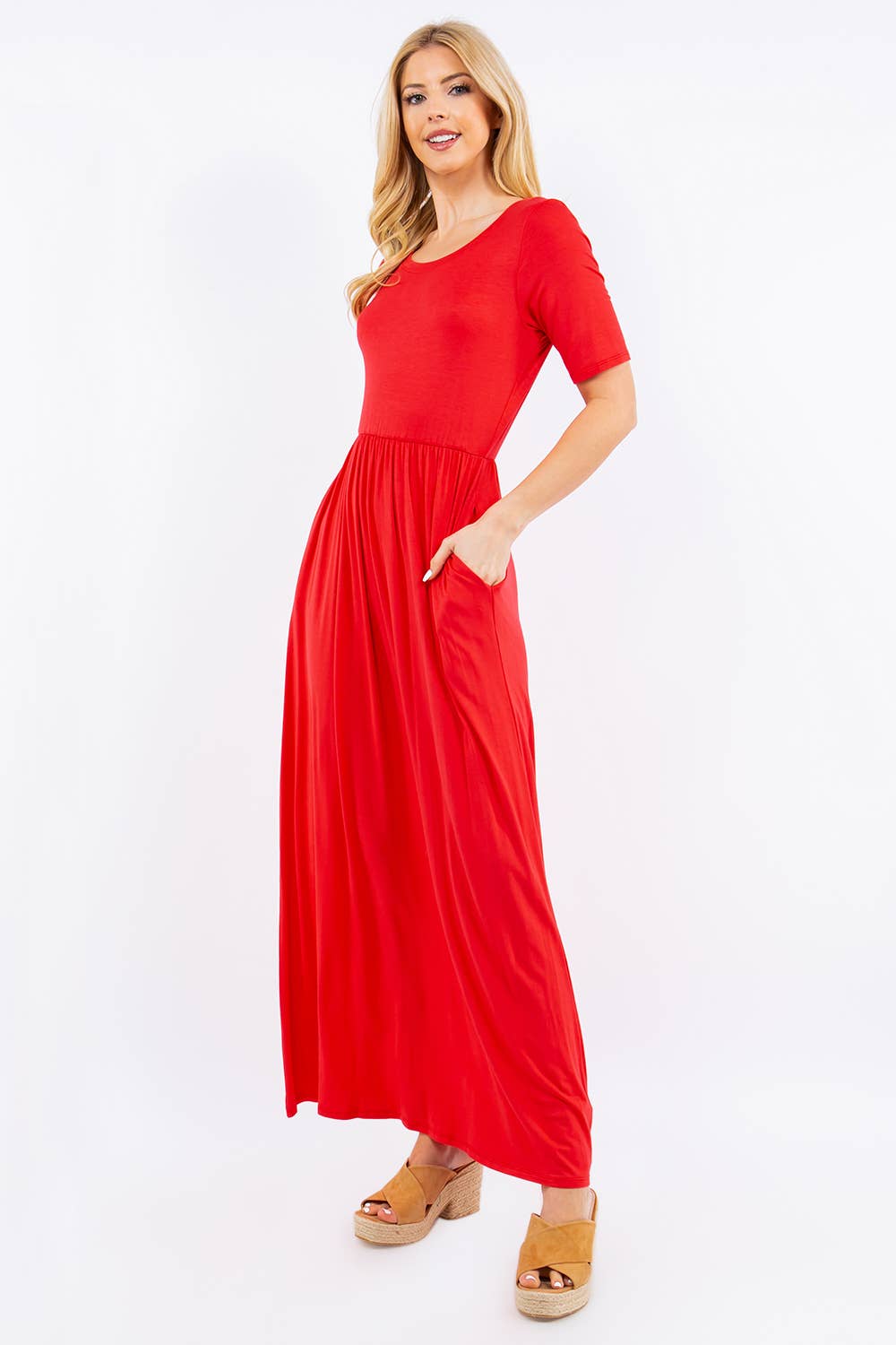 Celeste Clothing - Wholesale Dress - Women's - PLUS SIZE MODEST MAXI DRESS WITH POCKETS -CD23411T-PL34