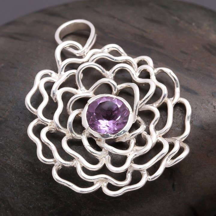 Ciondolo Fiore in Argento 925 con Ametista per la vendita all'ingrosso da parte di AG 925 JEWELLERY