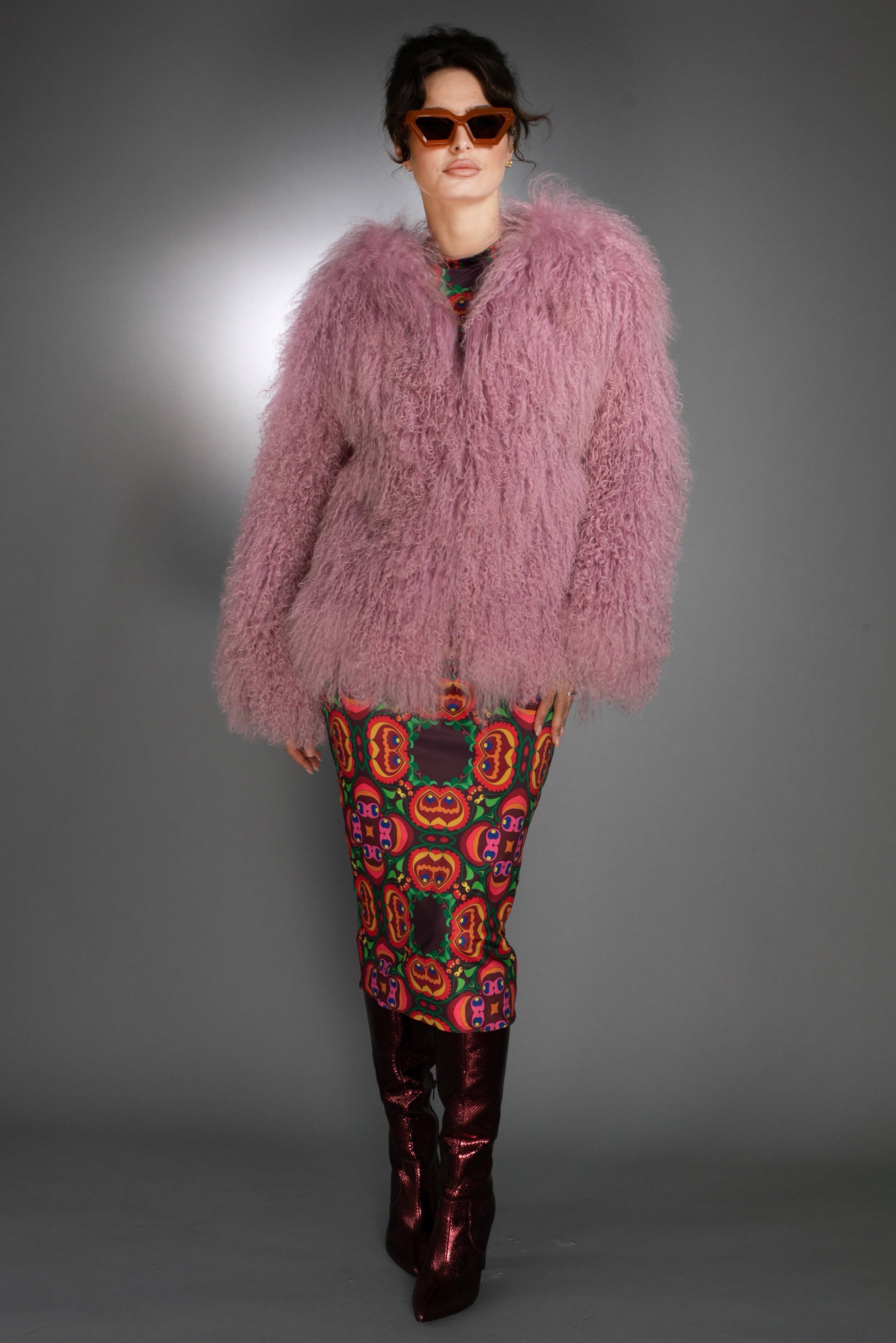 Nuvula - Wholesale Fur/Faux Fur Coat - Women's - Blush Pink Luxury Mongolian Sheared Wool Coat2