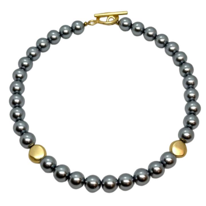 Grey Pearl With Matte Gold Bead Accent Necklace for wholesale by Deborah Grivas Designs