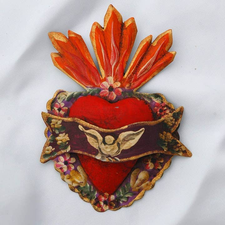 Contreras Designs - Wholesale Wall Accent - MXTH1-Vibrant Hand-Painted Mexican Tin Heart Wall Accent