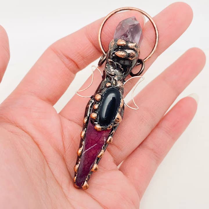 Mio Queena - Wholesale Spiritual Stone/Crystal - Vintage Amethyst Agate Scepter Pendant - CS