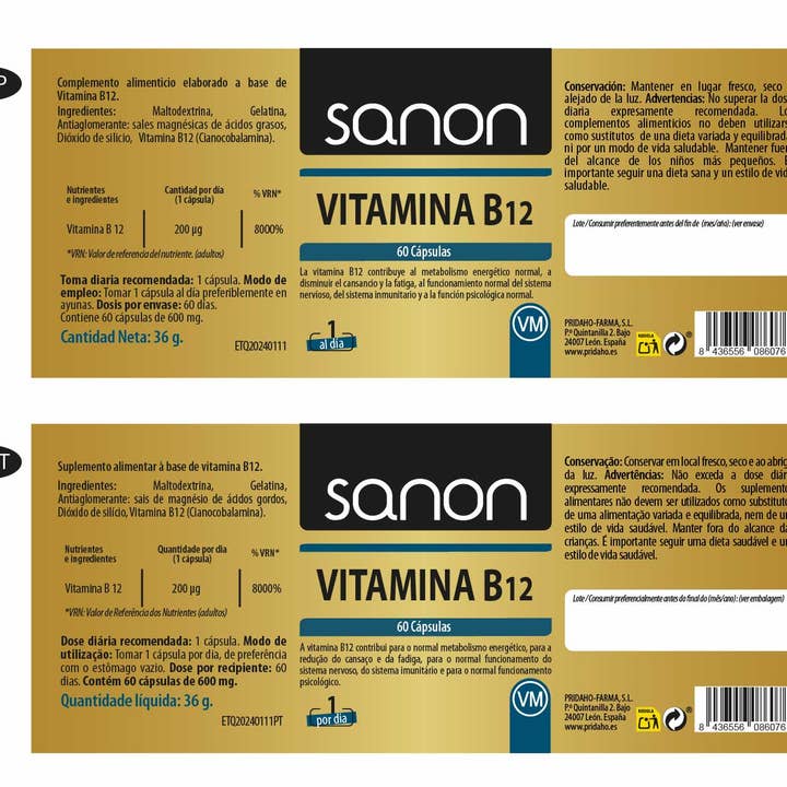 Pridahofarma - Wholesale Oral Supplement/Vitamin - SANON Vitamin B12 200 µg 60 capsules5