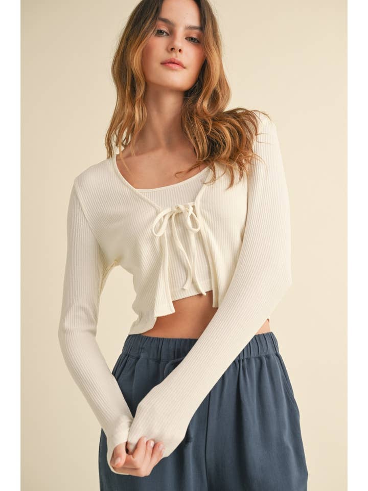 RIBBED KNIT CARDIGAN AND TANK TOP SET for wholesale by Camellia