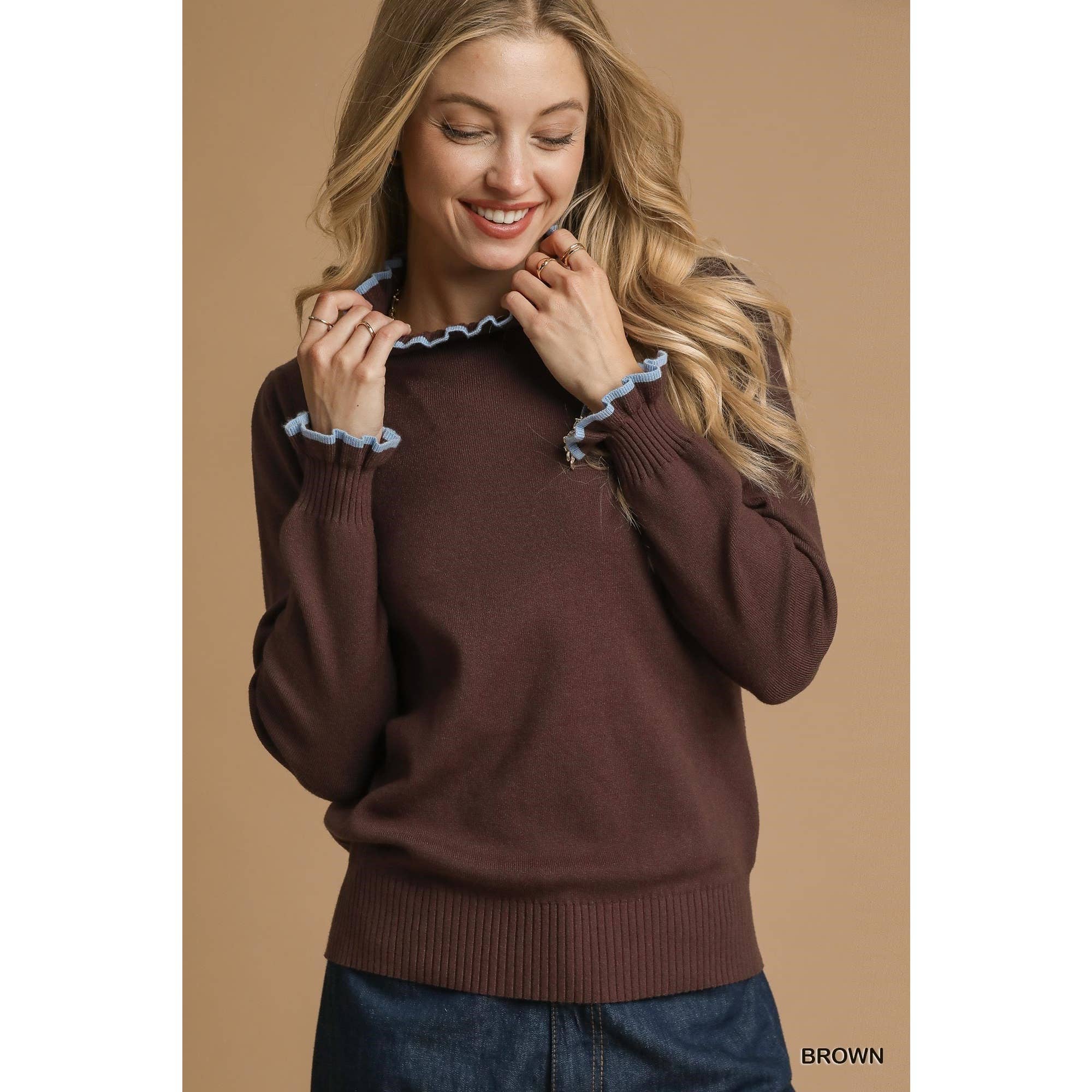 STYLE USA - Wholesale Tuniek - Dames - Trui met contrasterende randen en ruches breisel11