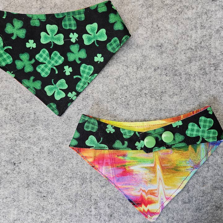 Shamrocks & Rainbows Snap-On Dog Bandana for wholesale by DJS & K Handcrafted