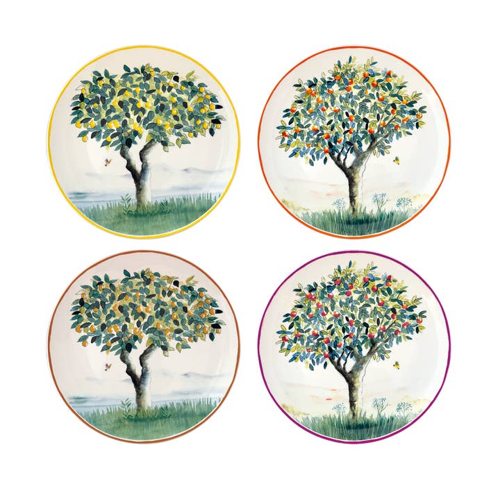 Set of 4 flat fruit plates D26.7cm for wholesale by Opjet Paris