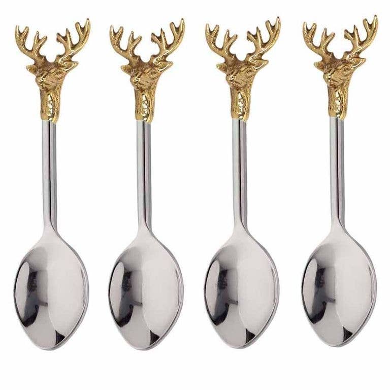 India Handicrafts Inc - Wholesale Table Spoon (Cutlery) - SS Gilded Deer Spoons S/41