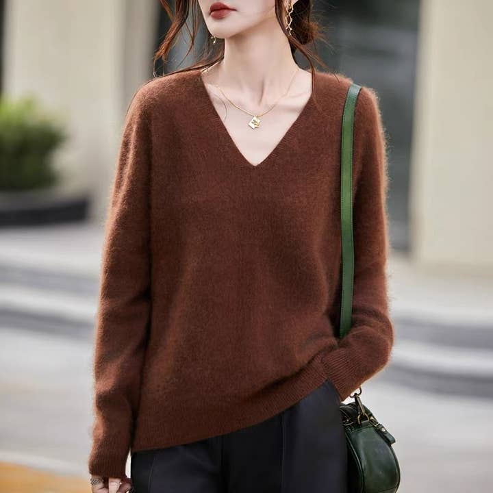 Brushed cashmere & wool V-neck sweater - A889 and other Purchase Wholesale plat chaud. Free Returns & Net 60 Terms on Faire trending on Faire.