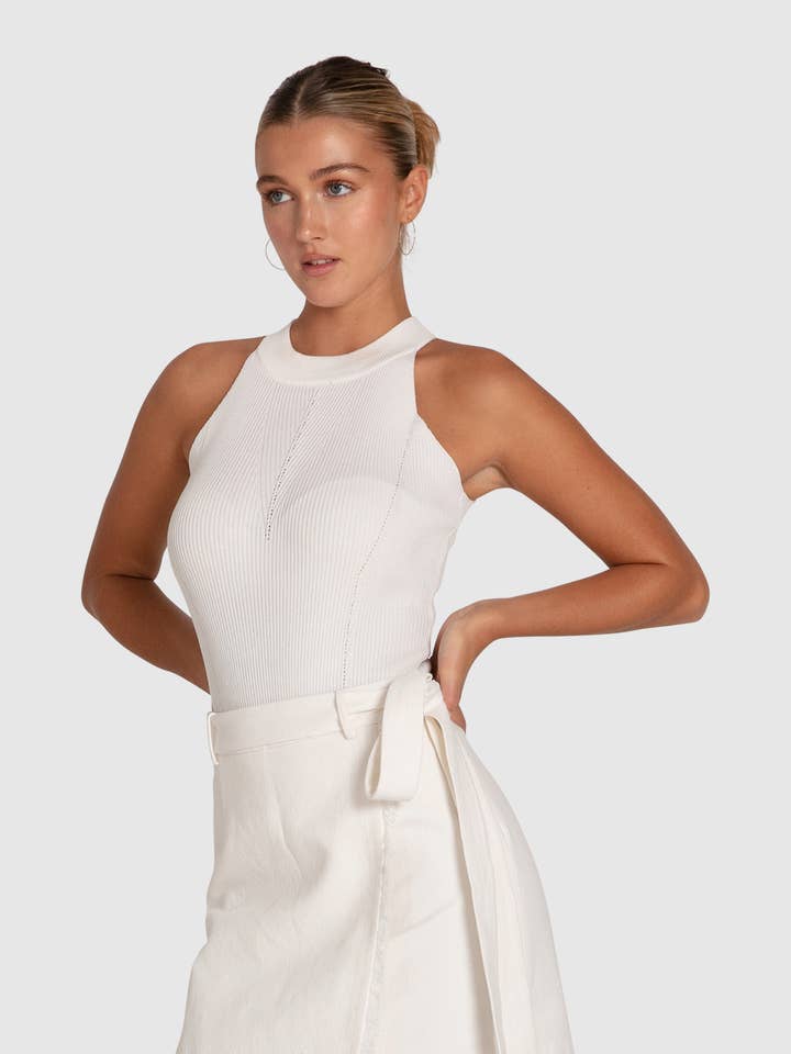 belle & bloom - Wholesale Bodysuit – Women’s - Back For Good High Neck Bodysuit - White1