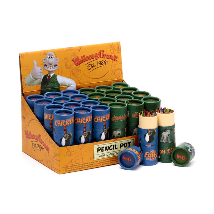 Wallace & Gromit potloodpot met 12 kleurpotloden voor wholesale door Puckator Ltd