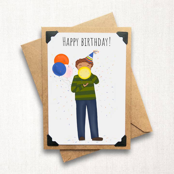 Happy Birthday Balloon Dude Note Card for wholesale by Rather Puckish