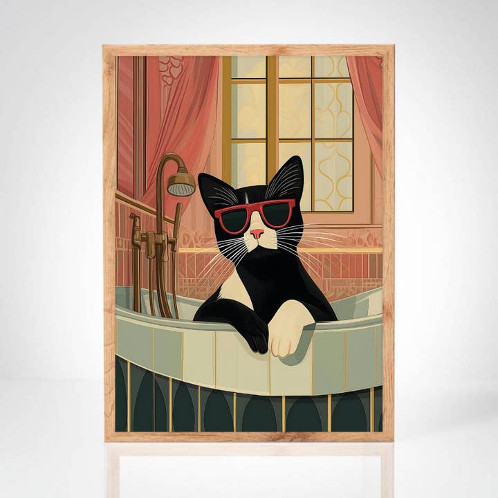 Exibe Gato Estiloso na Banheira – Decoração de Parede por atacado de La maison de l'affiche