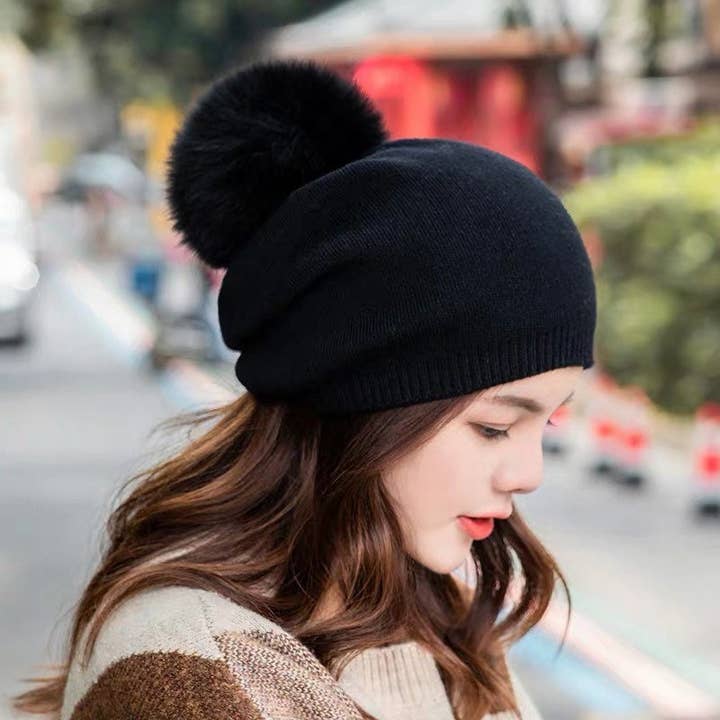 FanakoStudioNYC - Wholesale Beanie - Women's - New, Wool Beanie Hat With Real Fur Pom Pom, Beanie Hat1
