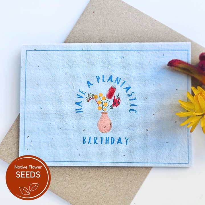Plantable Plantastic Birthday Day Card - Bottlebrush seed for wholesale by Native Seed Box
