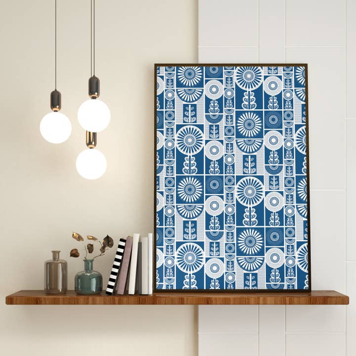 MASU - Wholesale Flat Wrap - Blue Flower Folk Art Recycled Wrapping Paper Sheet6