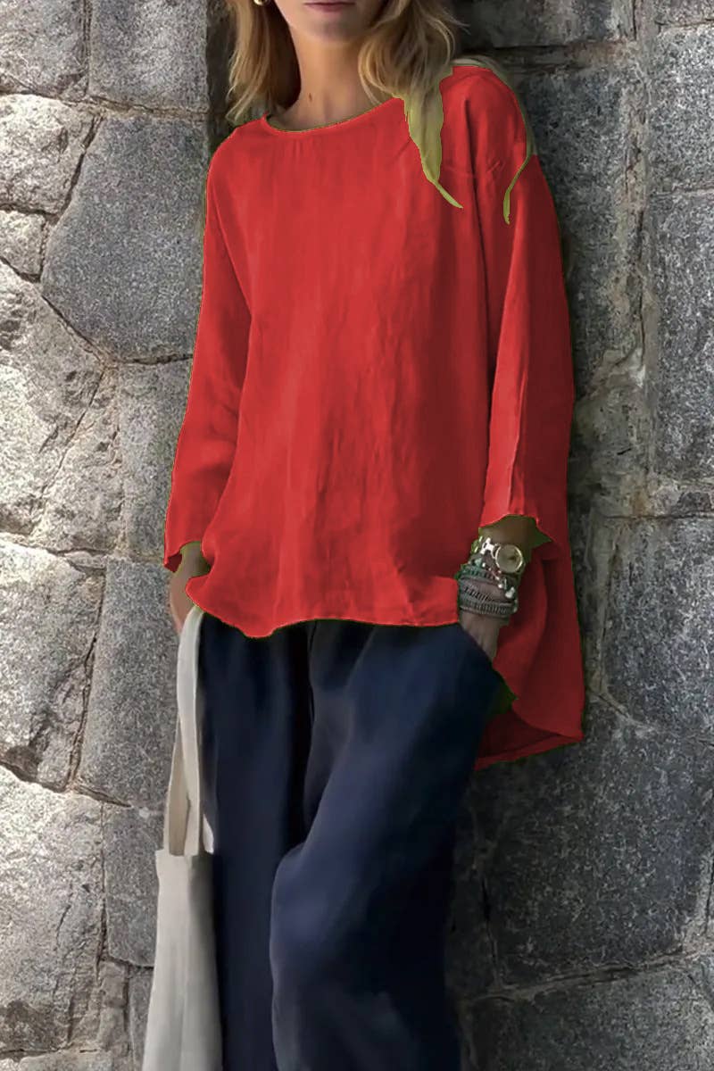 Lily Clothing - Wholesale Blouse - Women's - Nine-quarter sleeve round-neck cotton linen top6