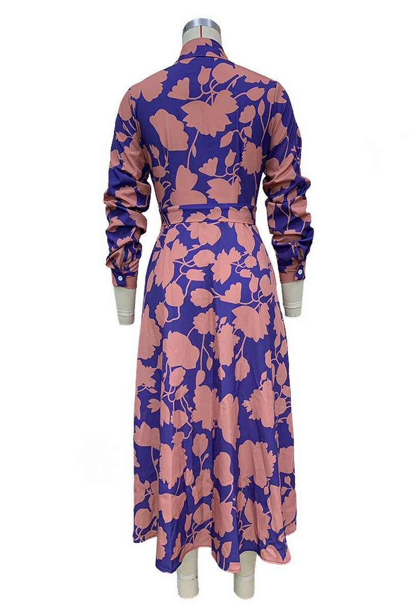 POURPRE CWDMD01365_ROBE ÉLÉGANTE IMPRIMÉE À MANCHES LONGUES ET MI-LONGUE en vente sur Faire6