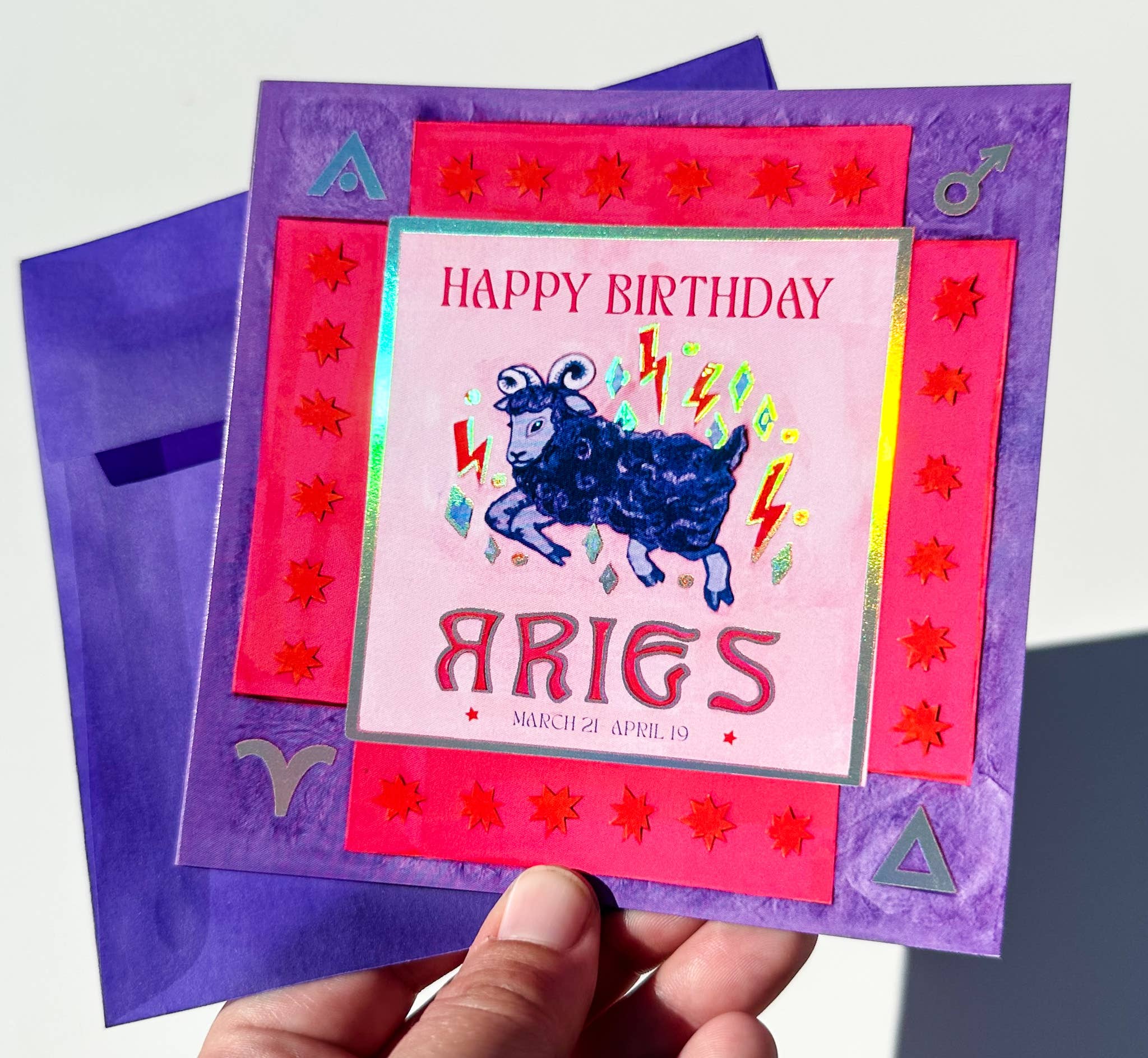 Guided Hand Studio - Wholesale Birthday Card - Foil Zodiac Birthday Card- Aries0