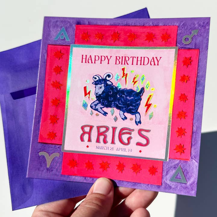 Guided Hand Studio - Wholesale Birthday Card - Foil Zodiac Birthday Card- Aries