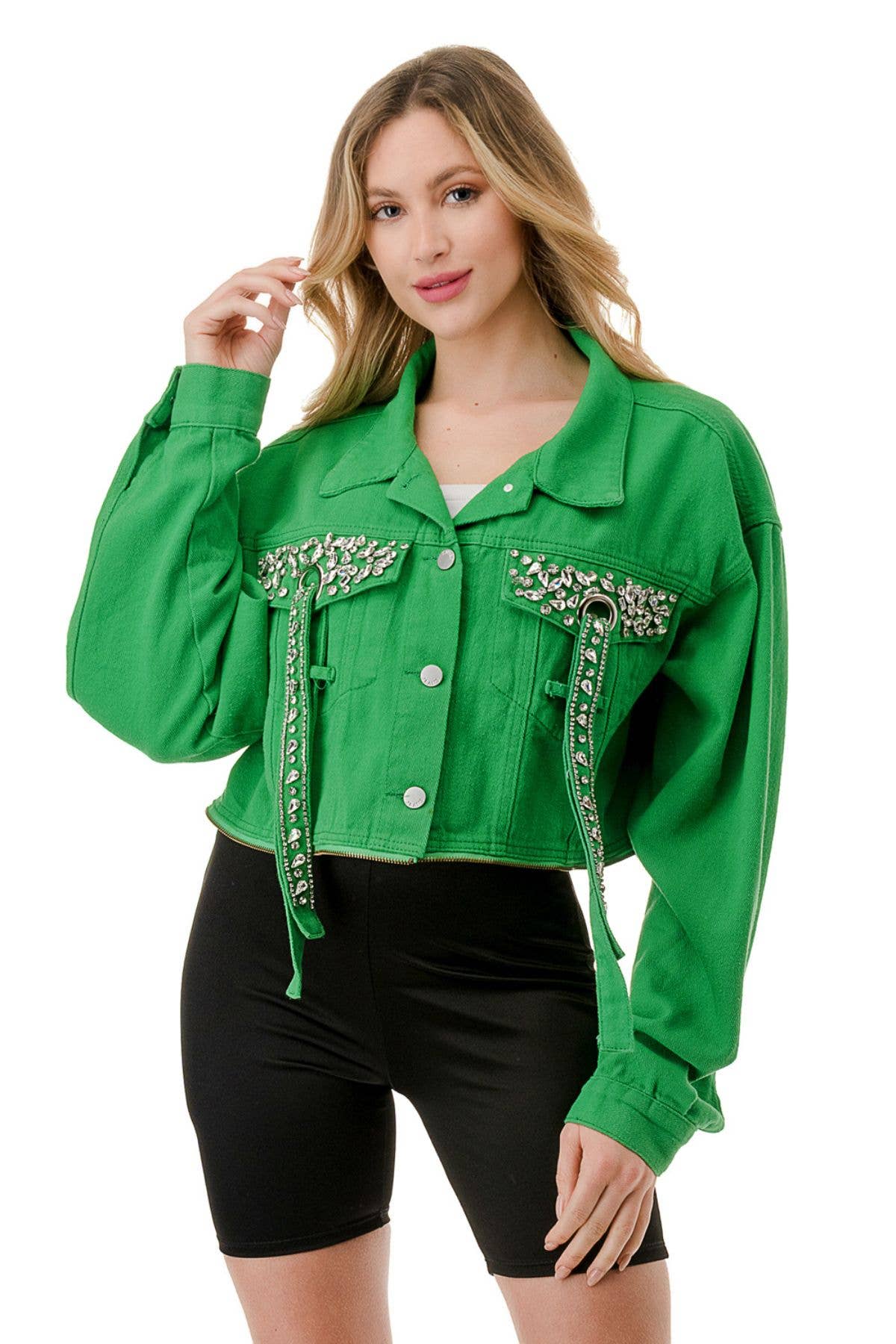 SALT - Wholesale Denim Jacket - Women's - (NJ7193) Jeweled Pocket Denim Jacket 8