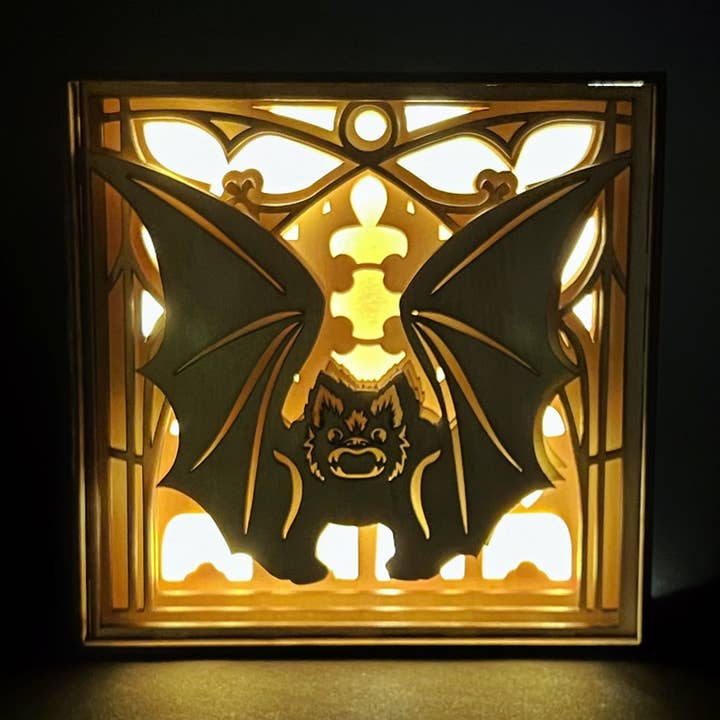 Lightbox - Gothic Bat Halloween art for wholesale by Squirrel Tacos Papercuts