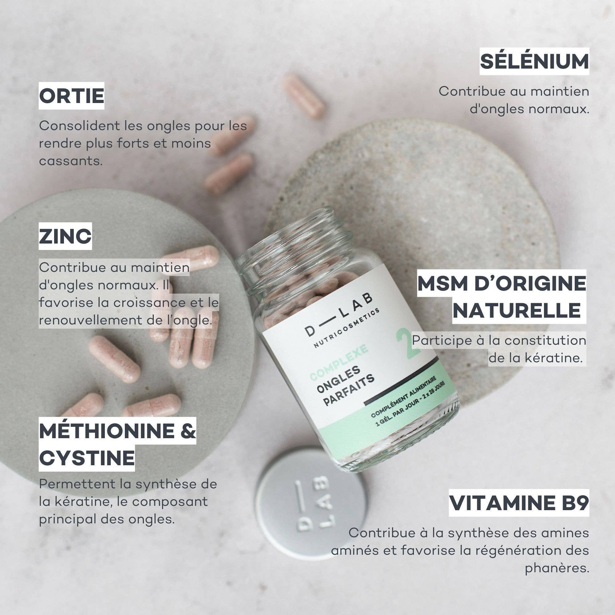 D-LAB NUTRICOSMETICS - Vendita all'ingrosso Vitamine/integratori orali - Complexe per unghie perfette 2 mesi - Nutre e rinforza1