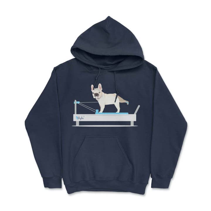 Skyba - Wholesale Hoodie - Women's - French Bulldog on Pilates Reformer - Cozy Hooded Sweatshirt