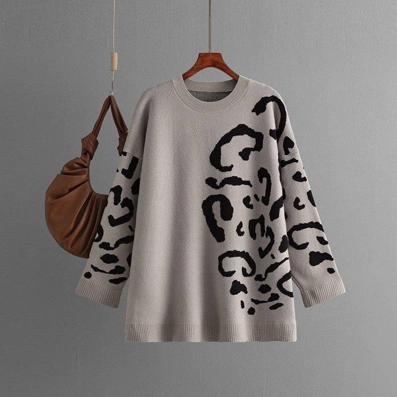 kycozy - Wholesale Knit Sweater - Women's - Leopard Print Jacquard Sweater With Round Neck1