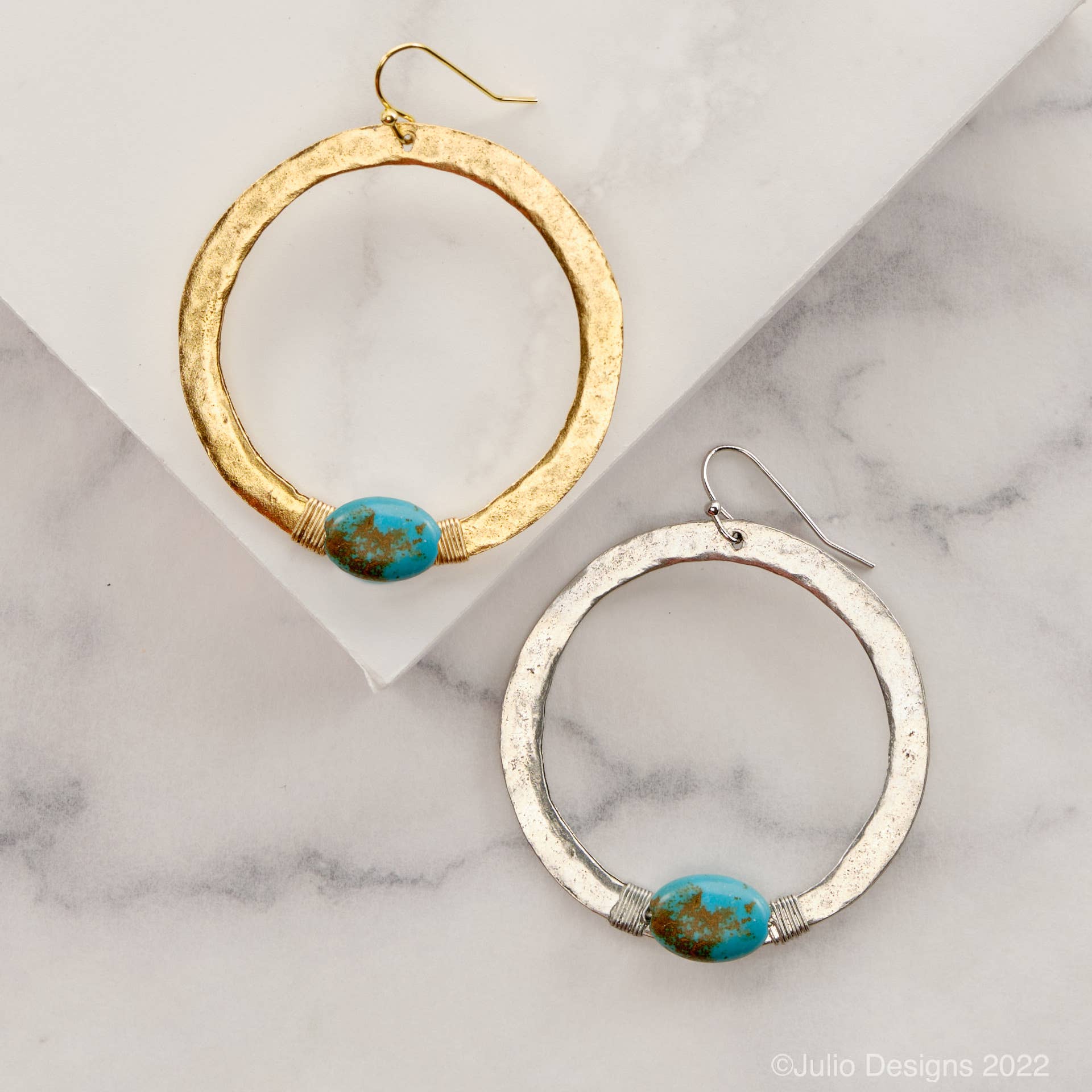 Julio Designs - Wholesale Dangle Earrings - ER115 Hammered Circle Earring with Wire Wrapped Accent Bead2