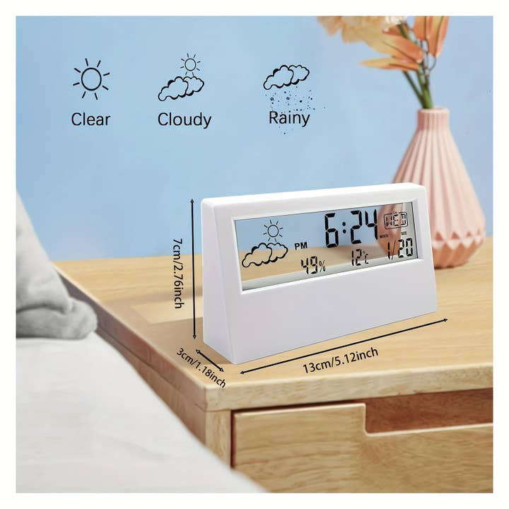Square LED Digital Clock Silent Operation Transparent Case Temperature Humidity Display Snooze Function Weather Icons Battery Powered Home Office Decor for wholesale by Modpopdeco