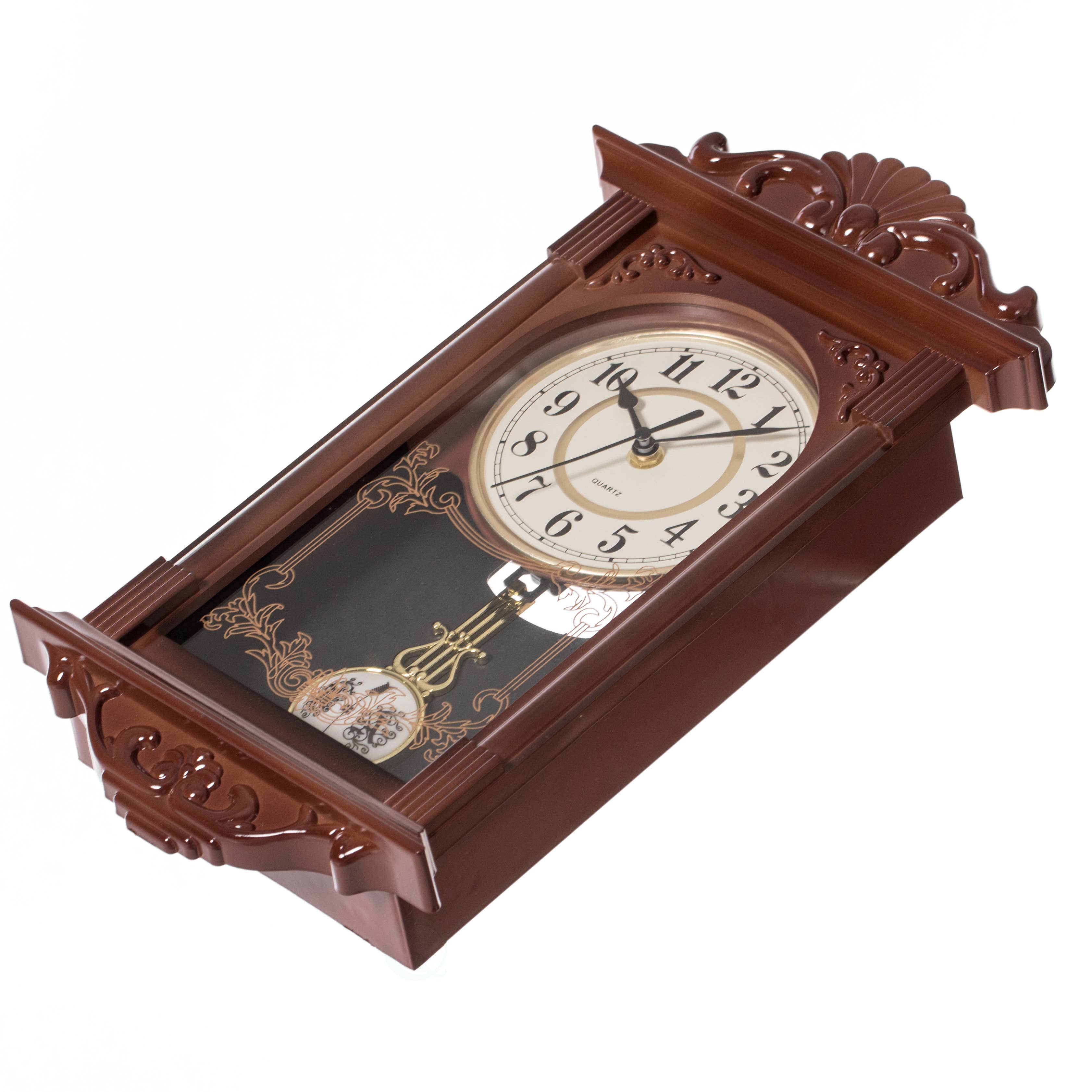 Quickway Imports - Wholesale Wall Clock - Vintage Grandfather Wood Looking Plastic Pendulum Wall Clock8
